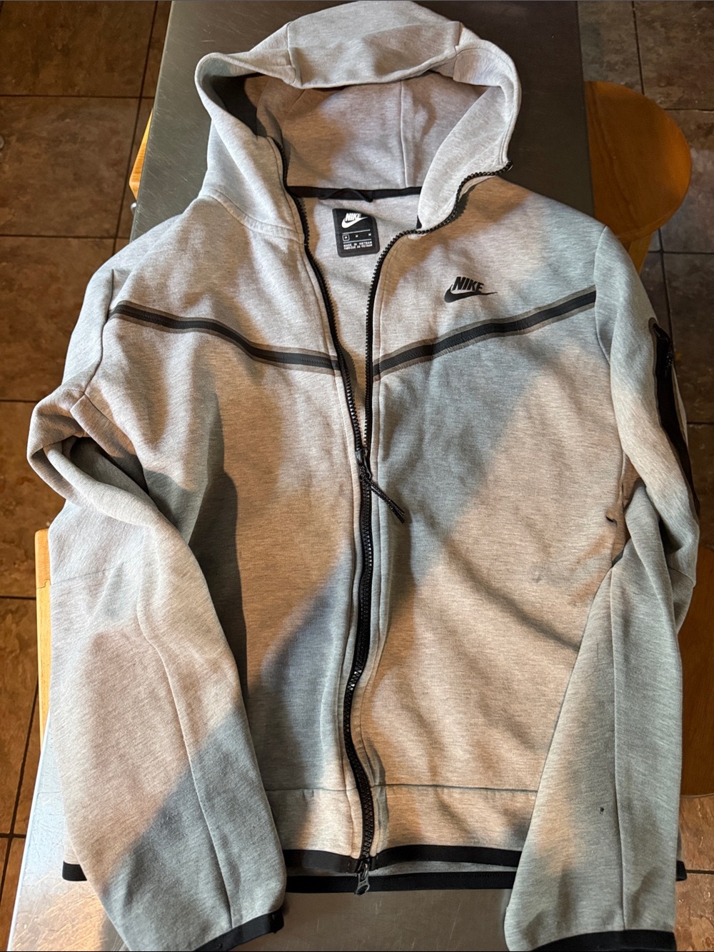 Nike Light Gray Full-Zip Hooded Sweatshirt with Black Trim
